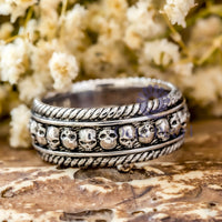 Unisex Gothic Skull Silver Eternity Band
