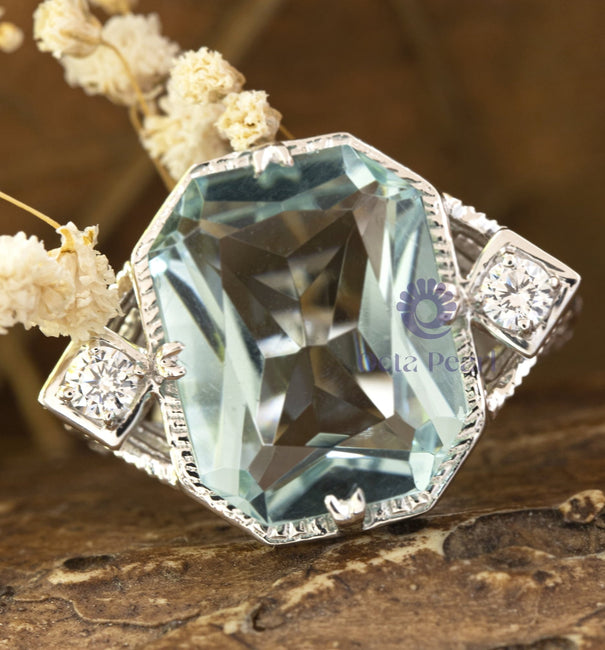 crystal aqua radiant with round cut vintage ring for mom's gift