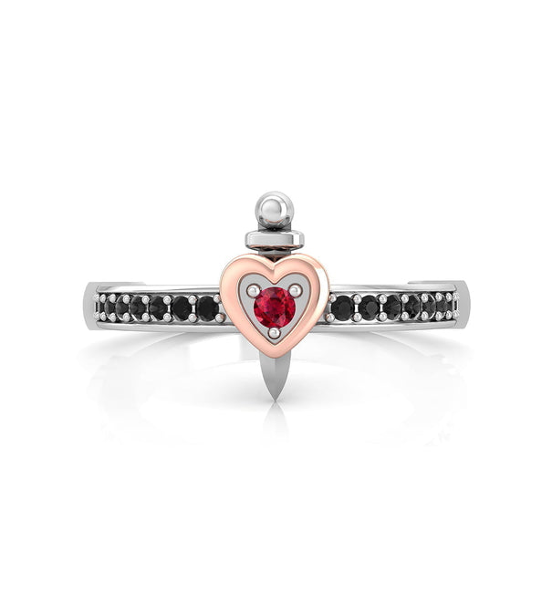 Heart shape Engagement Ring With Black Side Accents