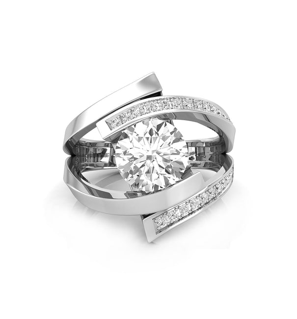 Round Cut Moissanite Bypass Split Shank Wedding Anniversary Gift Ring For Women