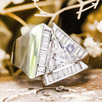 Triangle With Baguette Cut CZ Stone Channel Setting Halo Party Wear Or Engagement Ring For Men