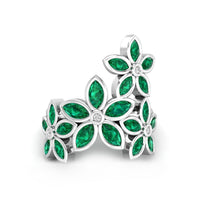 Green Marquise With Round White CZ Stone Floral Inspire Cocktail Party Wear Ring For Ladies ( 2 1/4 TCW)