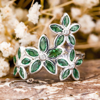 Green Marquise With Round White CZ Stone Floral Inspire Cocktail Party Wear Ring For Ladies