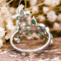 Green Marquise With Round White CZ Stone Floral Inspire Cocktail Party Wear Ring For Ladies