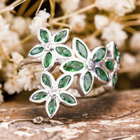 Green Marquise With Round White CZ Stone Floral Inspire Cocktail Party Wear Ring For Ladies