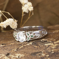 green & white pearl ring