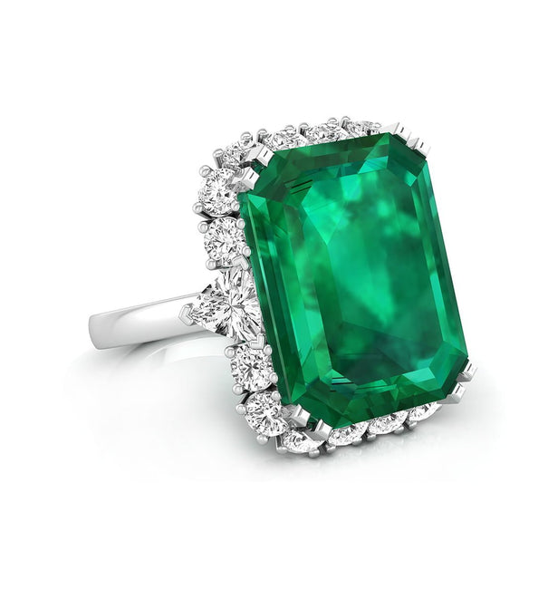 Eye-Catching Green Emerald With Halo Set CZ Multi-Stone Handmade Party Wear Ring