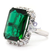 Green Emerald Cut CZ Stone Halo Set Channel Setting Wedding Engagement Ring