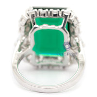 Green Emerald Cut CZ Stone Halo Set Channel Setting Wedding Engagement Ring