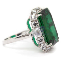 Green Emerald Cut CZ Stone Halo Set Channel Setting Wedding Engagement Ring