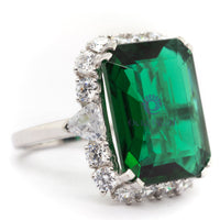 Green Emerald Cut CZ Stone Halo Set Channel Setting Wedding Engagement Ring