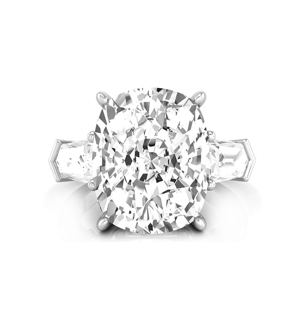 Elongated Cushion & Side Fancy Cut CZ 3-Stone Bridesmaid Gift Wedding Ring