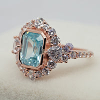 Square Aquamarine Wedding Ring with 3 Cz Stones