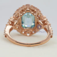 Square Aquamarine Wedding Ring with 3 Cz Stones