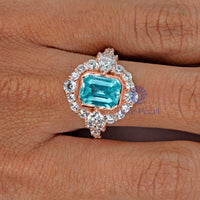 Square Aquamarine Wedding Ring with 3 Cz Stones