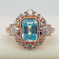 Square Aquamarine Wedding Ring with 3 Cz Stones