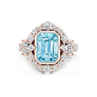 9x6.50 MM Emerald Aqua & White Trillion Or Round CZ Stone Bezel Set Halo Wedding Ring
