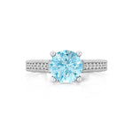 Aqua & White Round Cut CZ Stone Four Prong Set Milgrain Art Deco Engagement Ring