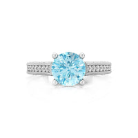 Aqua & White Round Cut CZ Stone Four Prong Set Milgrain Art Deco Engagement Ring