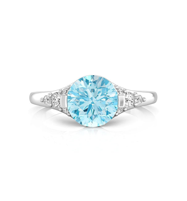 Aqua & White Round Cut CZ Stone Simple And Elegant Minimalist Engagement Ring