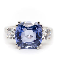 blue Emerald Cut Channel Setting Ring CZ