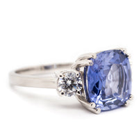 blue Emerald Cut Channel Setting Ring CZ