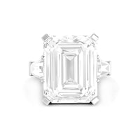15x12 MM Emerald With Taper Baguette Cut CZ Three Stone Engagement Ring