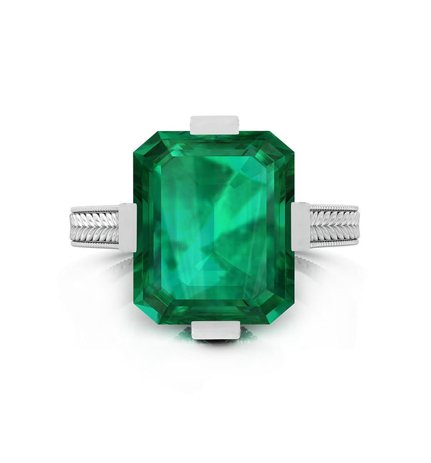 Green Emerald Cut CZ Stone Antique Art Deco Solitaire Ring For Women