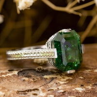 Green Emerald Cut Solitaire Ring