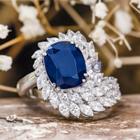 Royal Blue Sapphire Cushion Or White Marquise Cut CZ Stone Swirl Halo Bypass Style Party Wear