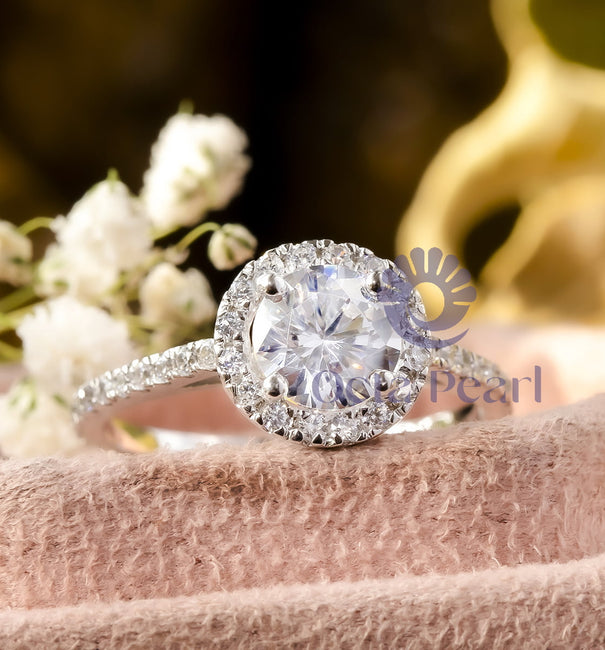 Round Cut Moissanite Halo Engagement Ring