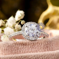 Round Cut Moissanite Halo Engagement Ring