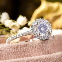 Round Cut Moissanite Halo Engagement Ring