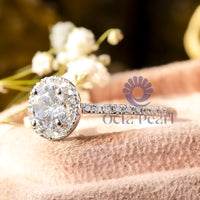 Round Cut Moissanite Halo Engagement Ring