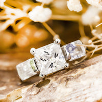 Asscher & Fancy Cut CZ Three Stone Ring For Gift