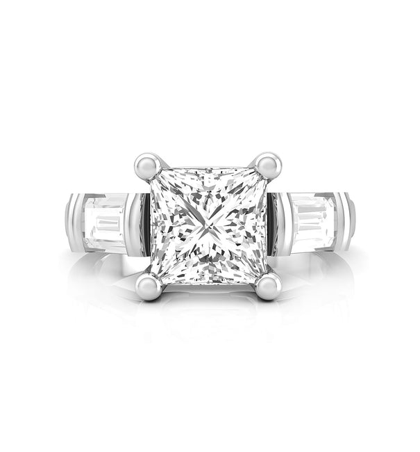 Princess Or Baguette Cut CZ Wedding Engagement Three Stone Ring For Women