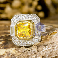 Octagon Shape Halo Princess Cut Ring