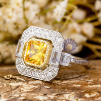 Octagon Shape Halo Princess Cut Ring