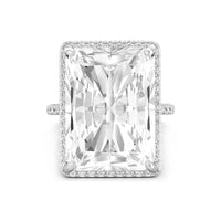 18x13 MM Radiant Cut Or Round Cut White CZ Stone Halo Womens Wedding Anniversary Gift Ring