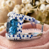 Blue Cocktail Party Ring in CZ Cushion Cut