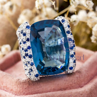 Blue Cocktail Party Ring in CZ Cushion Cut