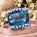 Blue Cocktail Party Ring in CZ Cushion Cut