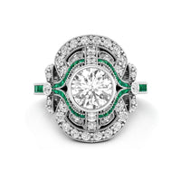 7.50 MM Old European Cut Or Green Baguette CZ Stone Bezel Set Bow Motif Vintage Look Engagement Ring