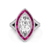 Marquise Cut CZ Stone Pink Halo Milgrain Bezel Set