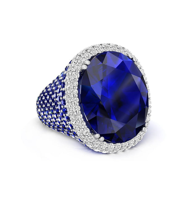 Large Sapphire Blue Oval With Round Cut CZ Stone Party Wear Cocktail Ring For Women