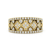 Round Cut Moissanite Womens Wedding Engagement Eve Floral Motif Band