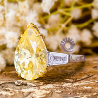 Yellow Pear Shape Three Stone Engagement Ring