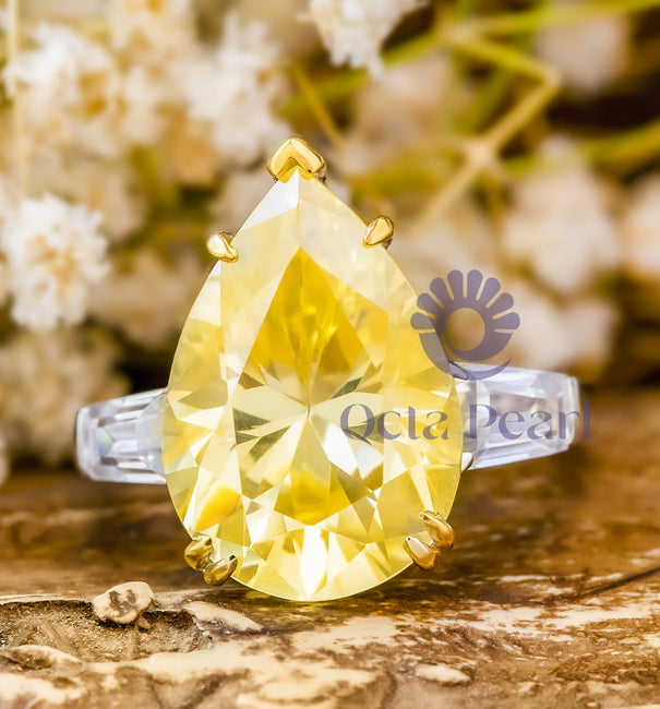 Yellow Pear Shape Three Stone Engagement Ring