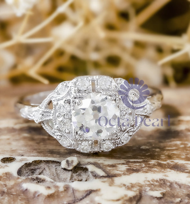 Vintage-Style Moissanite Milgrain Ring Old European Cut