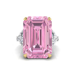 Pink Emerald With White Heart Cut CZ Three Stone Party Wear Cocktail Ring For Women